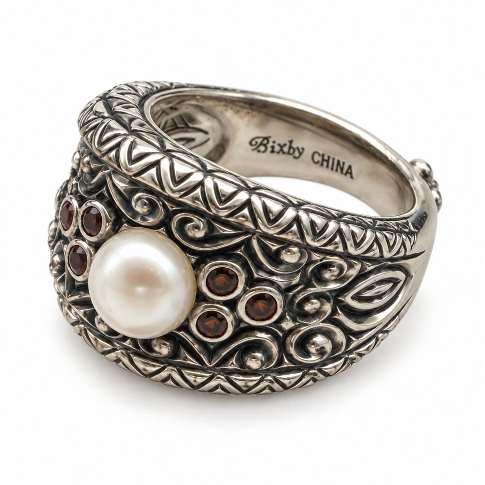 Barbara Bixby 925 Sterling 18K Gold White Pearl Ornate Ring Size 6.75 11.4g